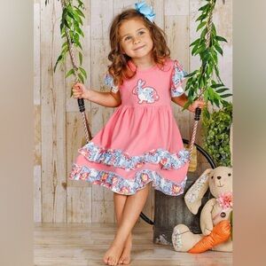 Mia Belle Girls Bunny Flutter Sleeve Tiered Ruffle Dress Size 8